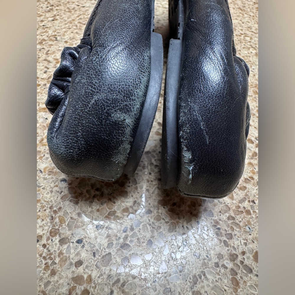 Tory Burch Black Leather Logo Ballet Flats with Silver Emblem - Picture 6 of 13